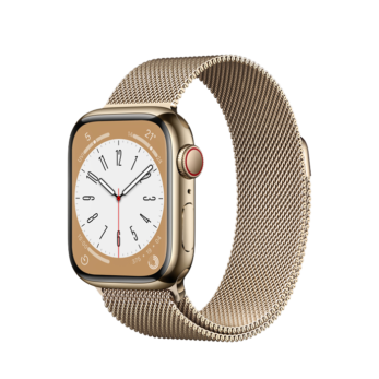 Apple Watch Series 8 Silver Gold Stainless Steel Case with Gold Milanese Loop