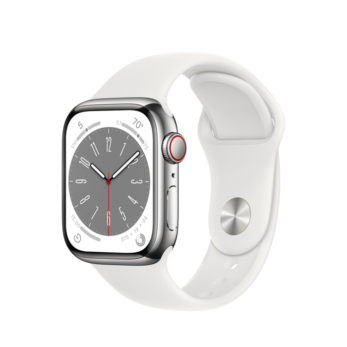 Apple Watch Series 8 Silver Stainless Steel Case with White Sport Band
